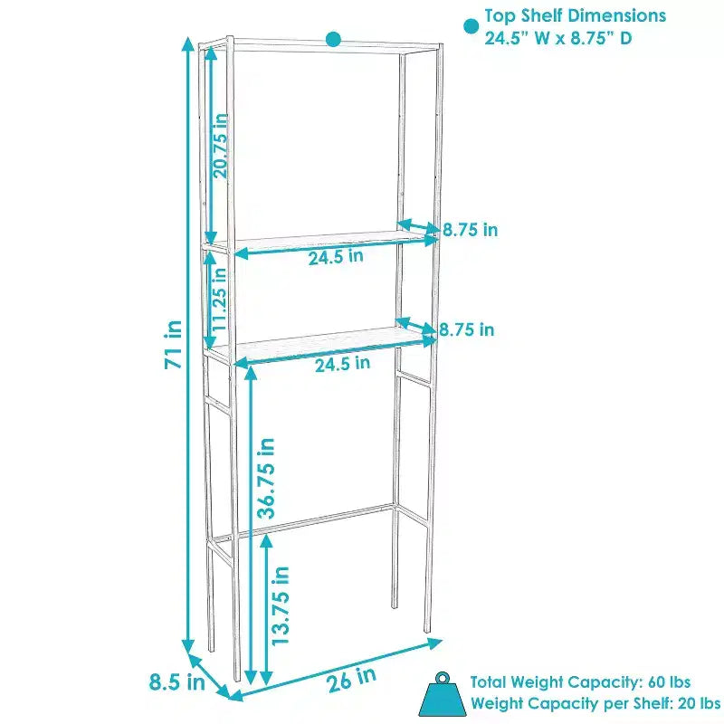 Sunnydaze Scaffale a 3 Ripiani in Ferro e Impiallacciatura da Sovra-WC Etagere Mobiletto Contenitore da Bagno Salvaspazio - Teak