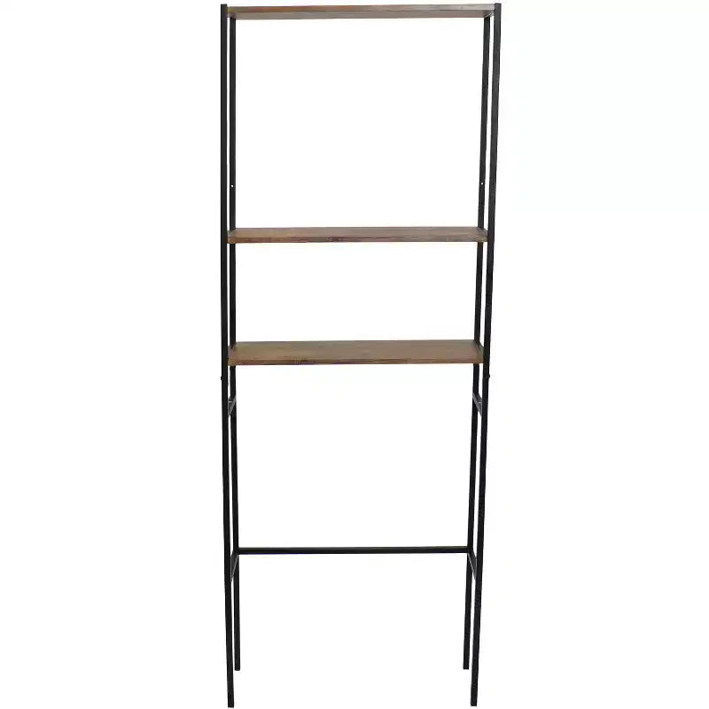Sunnydaze Scaffale a 3 Ripiani in Ferro e Impiallacciatura da Sovra-WC Etagere Mobiletto Contenitore da Bagno Salvaspazio - Teak