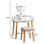 Costway Tavolino Trucco Toeletta in Legno con Sgabello Tondo e Cassetto