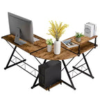 Costway Scrivania da gioco a L per computer 58'' x 44'' con supporto monitor e vassoio per host, per ufficio domestico