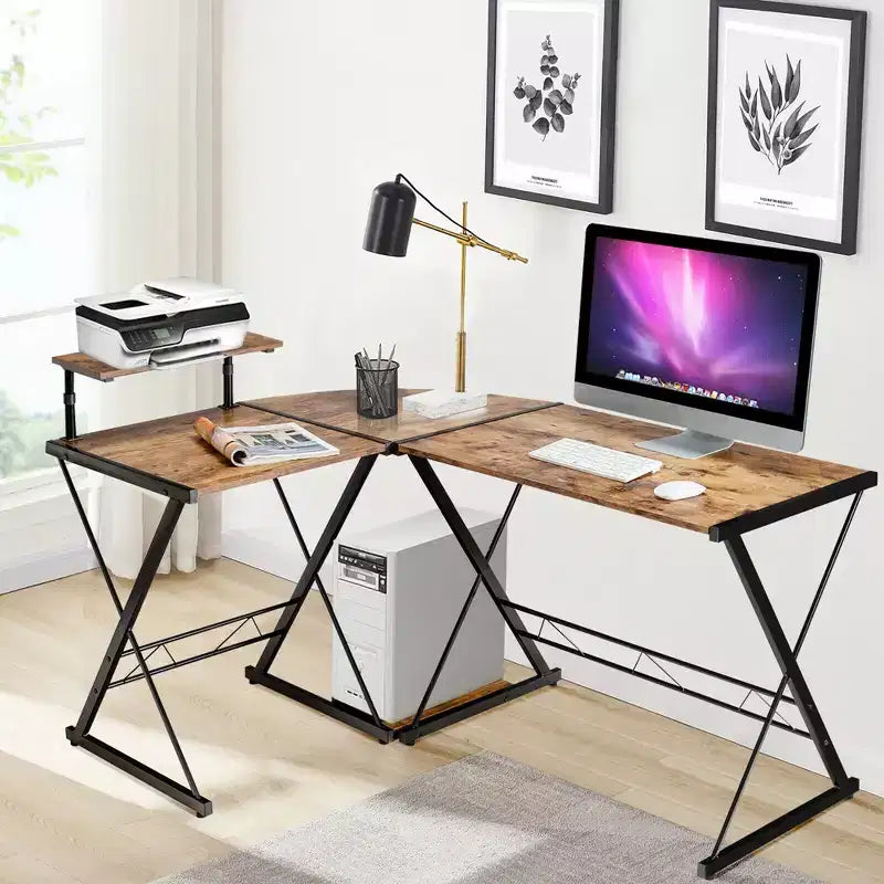 Costway Scrivania da gioco a L per computer 58'' x 44'' con supporto monitor e vassoio per host, per ufficio domestico