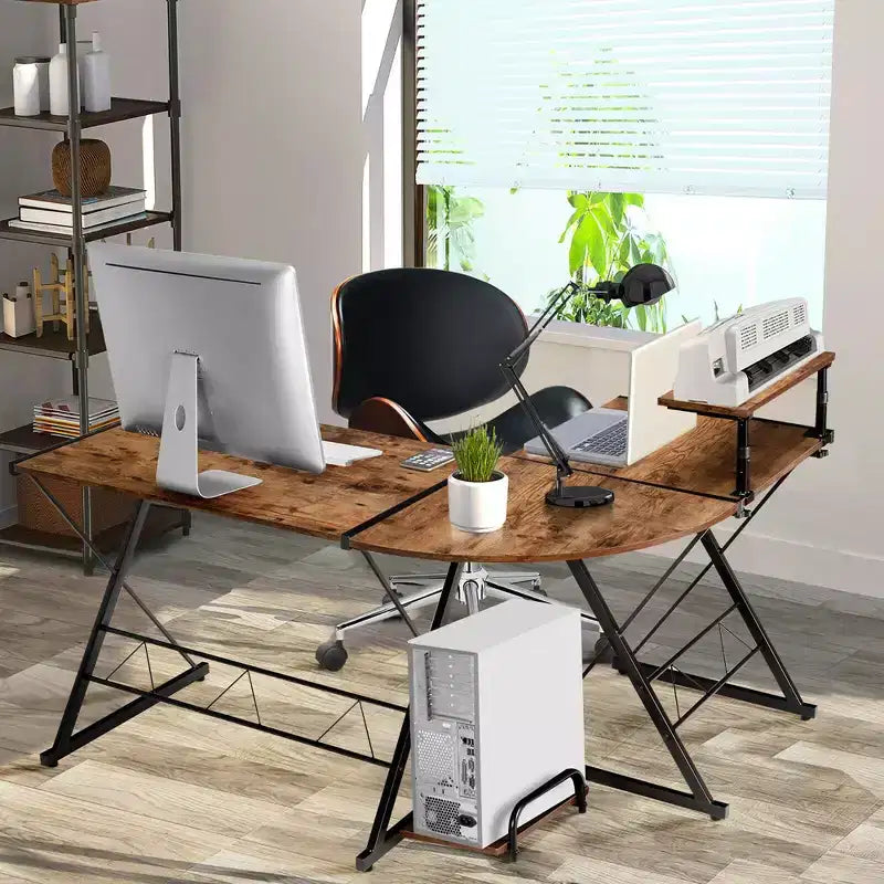 Costway Scrivania da gioco a L per computer 58'' x 44'' con supporto monitor e vassoio per host, per ufficio domestico