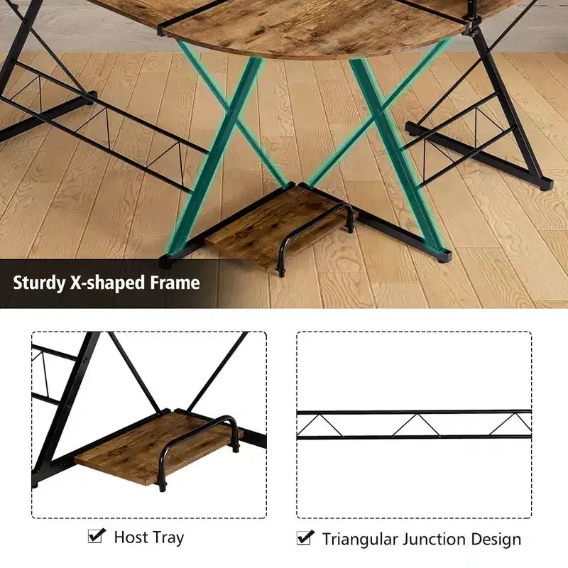 Costway Scrivania da gioco a L per computer 58'' x 44'' con supporto monitor e vassoio per host, per ufficio domestico