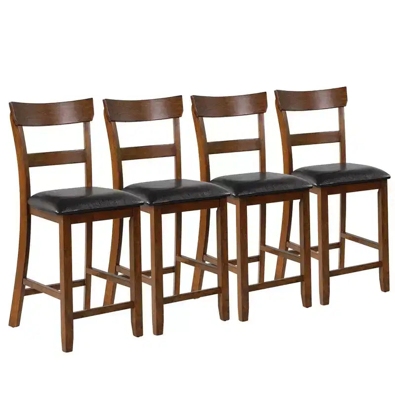 Costway Set di 4 Sgabelli da Bar, Altezza Bancone, con Seduta in Pelle e Gambe in Legno di Caucciù