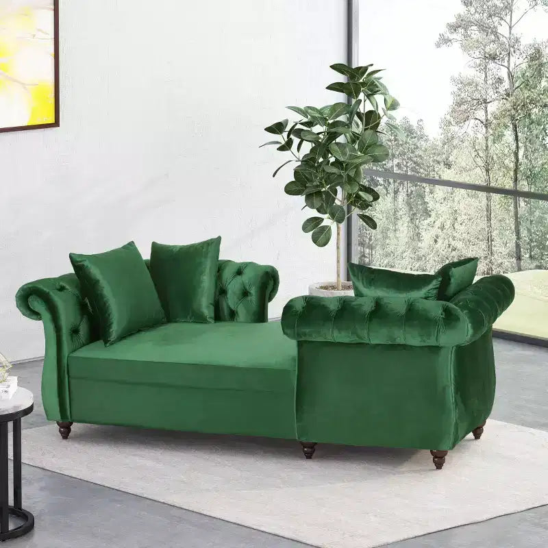 Chaise longue "Tête-à-tête" in velluto trapuntato Houck Modern Glam con cuscini decorativi - Christopher Knight Home
