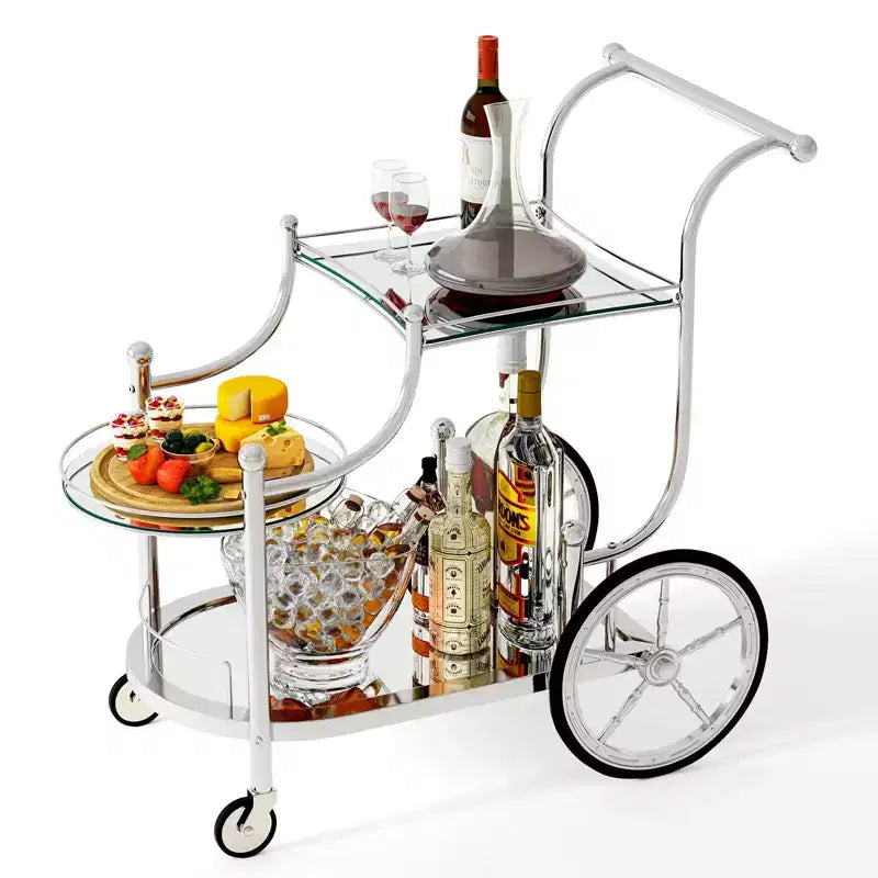Costway 3-Tier Home Bar Serving Cart on Wheels with Mirrored Shelves for Kitchen