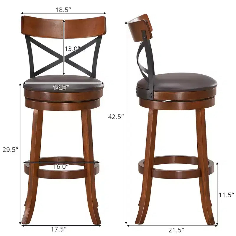 Costway Set di 2 Sgabelli da Bar Girevoli da 75 cm, Sedie da Bar con Gambe in Legno di Caucciù
