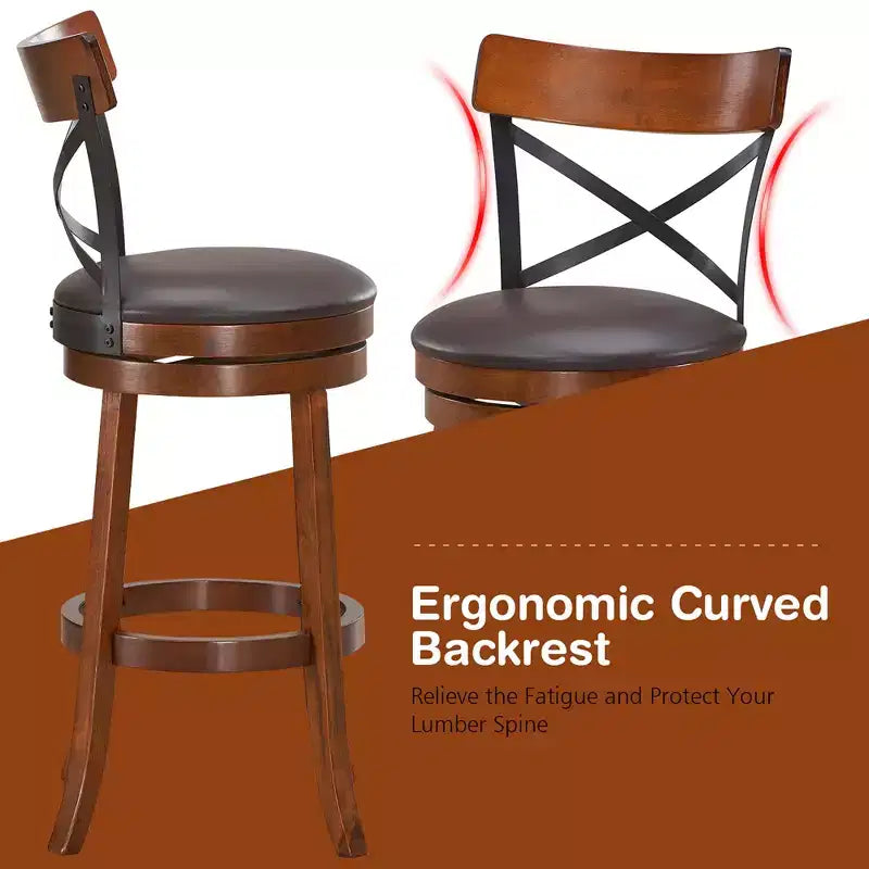 Costway Set di 2 Sgabelli da Bar Girevoli da 75 cm, Sedie da Bar con Gambe in Legno di Caucciù
