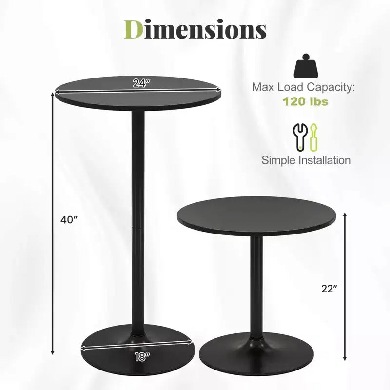 Tavolo da pub rotondo Costway, 4 pz, tavolino da bistrò bar cocktail da 24" con base in metallo, nero