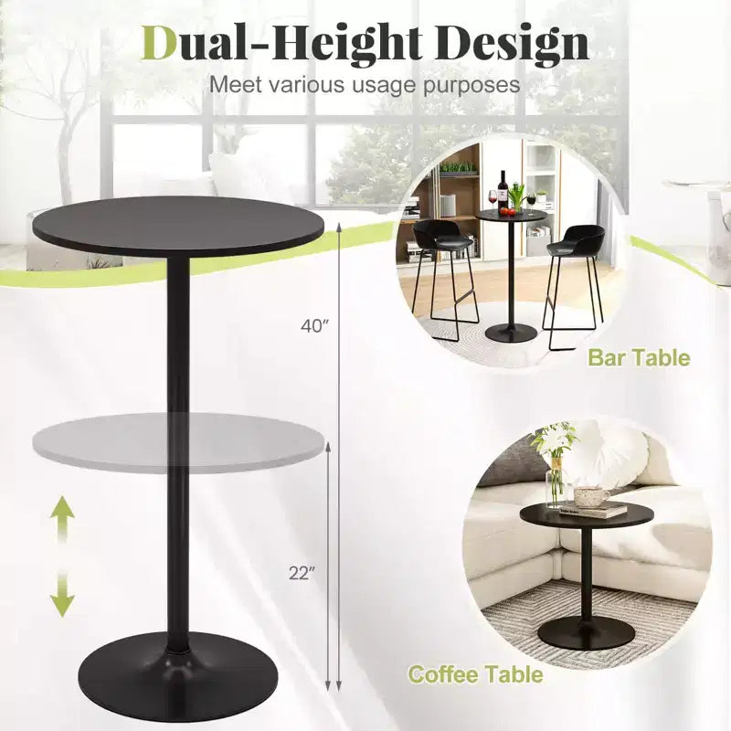 Tavolo da pub rotondo Costway, 4 pz, tavolino da bistrò bar cocktail da 24" con base in metallo, nero