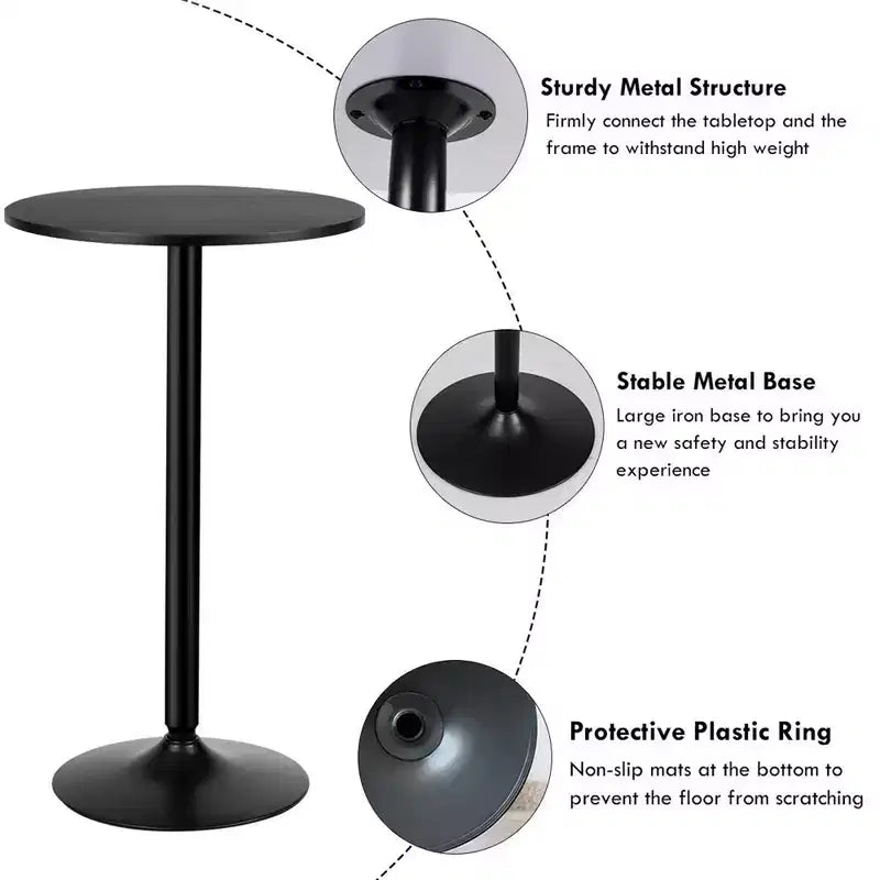 Tavolo da pub rotondo Costway, 4 pz, tavolino da bistrò bar cocktail da 24" con base in metallo, nero