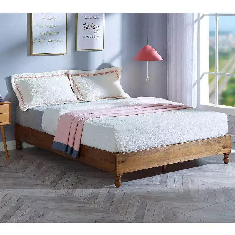 MUSEHOMEINC Base Letto a Piattaforma da 12 Pollici in Legno Massello di Pino con Doghe in Legno, King Size