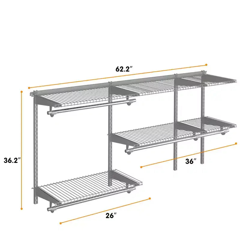 Costway Kit Organizzatore per Armadio Personalizzato da 3 a 5 Piedi, Sistema Guardaroba a Parete con Asta Appendiabiti, Grigio