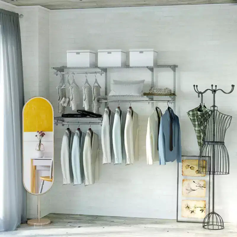 Costway Kit Organizzatore per Armadio Personalizzato da 3 a 5 Piedi, Sistema Guardaroba a Parete con Asta Appendiabiti, Grigio