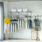 Costway Kit Organizzatore per Armadio Personalizzato da 3 a 5 Piedi, Sistema Guardaroba a Parete con Asta Appendiabiti, Grigio