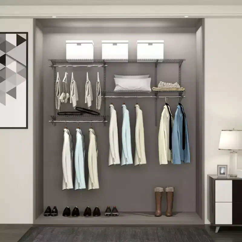Costway Kit Organizzatore per Armadio Personalizzato da 3 a 5 Piedi, Sistema Guardaroba a Parete con Asta Appendiabiti, Grigio