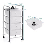 Costway Carrello Portaoggetti a 4 Cassetti con Organizer e Ruote in Plastica Giallo/Trasparente/Multicolore/Arcobaleno