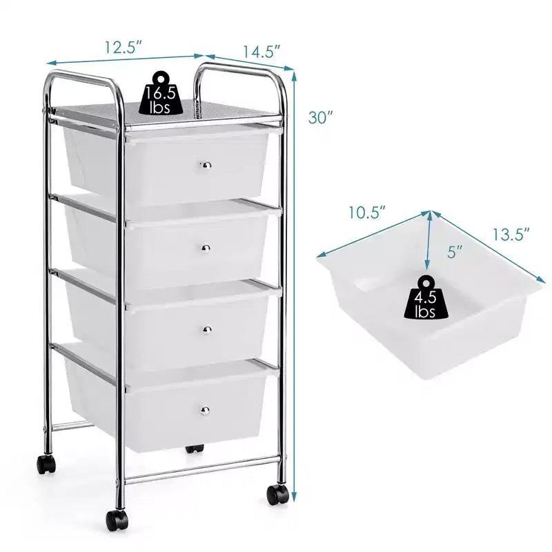 Costway Carrello Portaoggetti a 4 Cassetti con Organizer e Ruote in Plastica Giallo/Trasparente/Multicolore/Arcobaleno