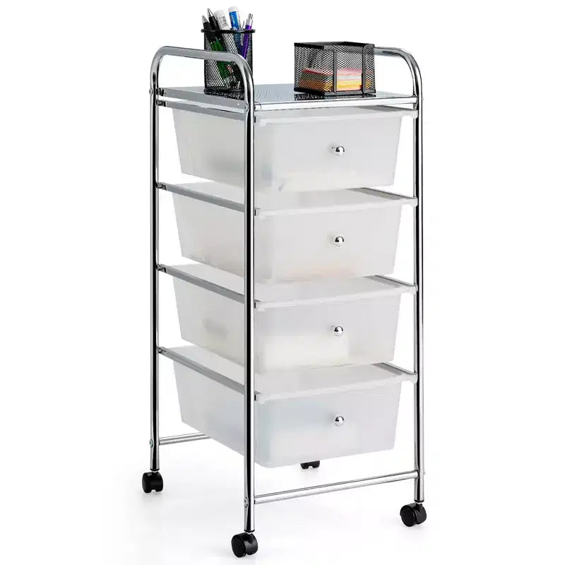 Costway Carrello Portaoggetti a 4 Cassetti con Organizer e Ruote in Plastica Giallo/Trasparente/Multicolore/Arcobaleno