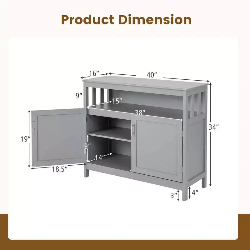 Costway Mobile Credenza da Cucina con 2 Ante e Scaffale Bianco/Nero/Grigio