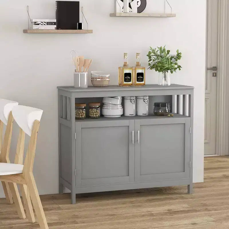 Costway Mobile Credenza da Cucina con 2 Ante e Scaffale Bianco/Nero/Grigio