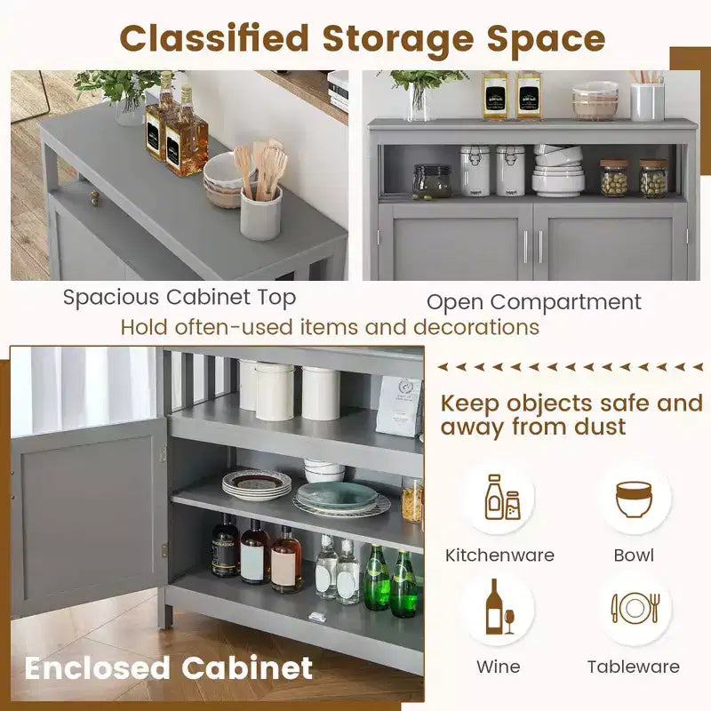 Costway Mobile Credenza da Cucina con 2 Ante e Scaffale Bianco/Nero/Grigio