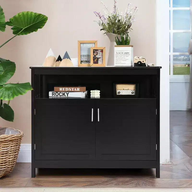 Costway Mobile Credenza da Cucina con 2 Ante e Scaffale Bianco/Nero/Grigio