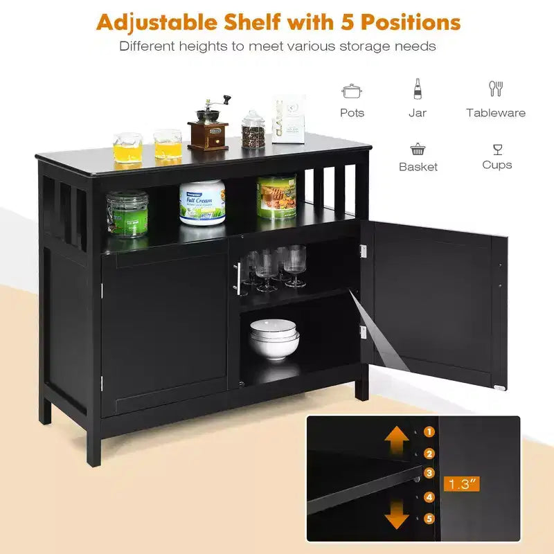 Costway Mobile Credenza da Cucina con 2 Ante e Scaffale Bianco/Nero/Grigio