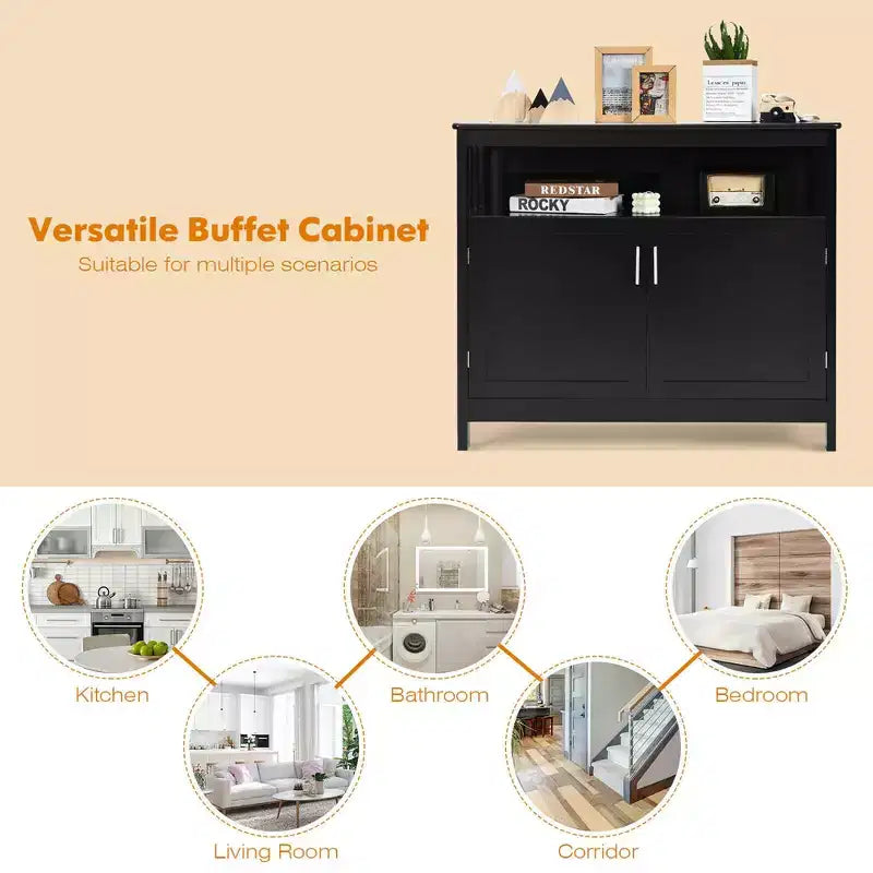 Costway Mobile Credenza da Cucina con 2 Ante e Scaffale Bianco/Nero/Grigio