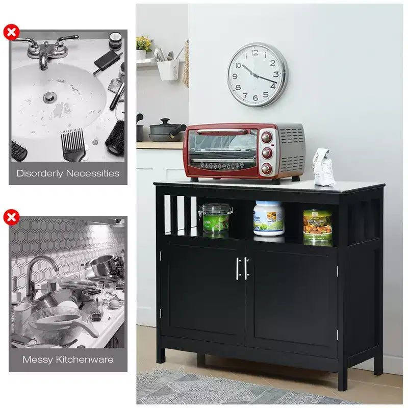 Costway Mobile Credenza da Cucina con 2 Ante e Scaffale Bianco/Nero/Grigio