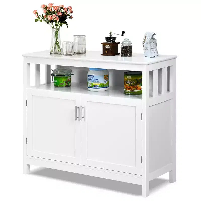 Costway Mobile Credenza da Cucina con 2 Ante e Scaffale Bianco/Nero/Grigio