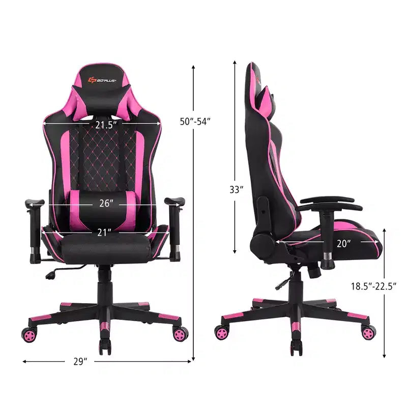 Sedia da Gaming con Massaggio Costway, Sedia da Corsa Reclinabile con Supporto Lombare e Poggiatesta Bianco/Blu/Rosa/Rosso