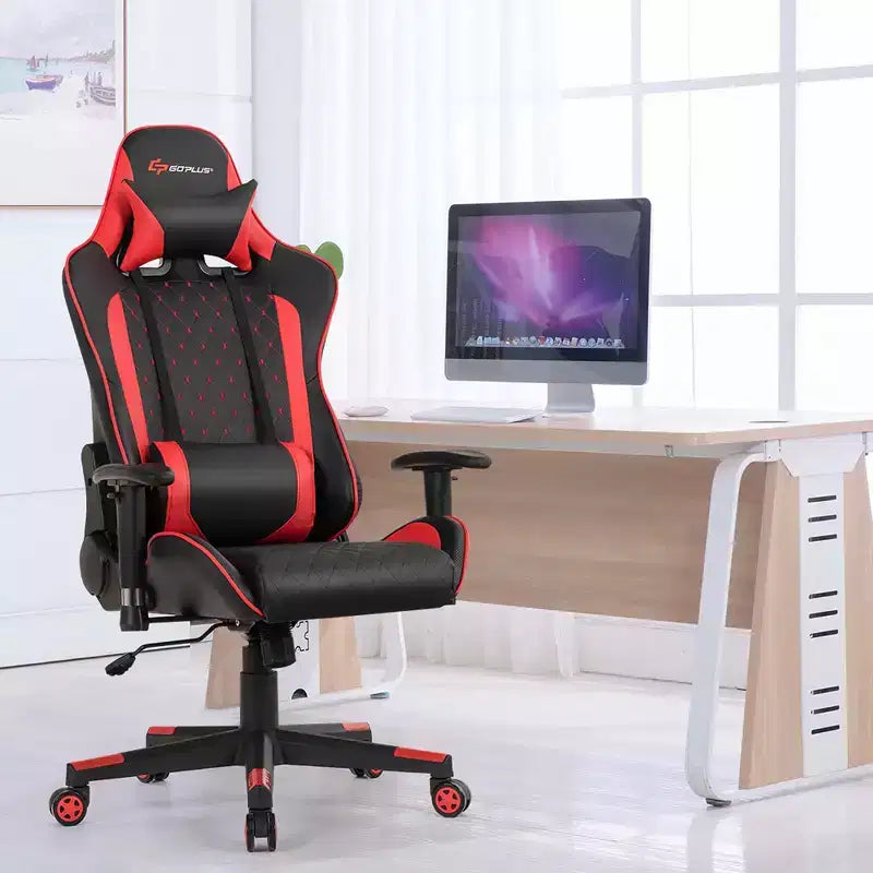Sedia da Gaming con Massaggio Costway, Sedia da Corsa Reclinabile con Supporto Lombare e Poggiatesta Bianco/Blu/Rosa/Rosso