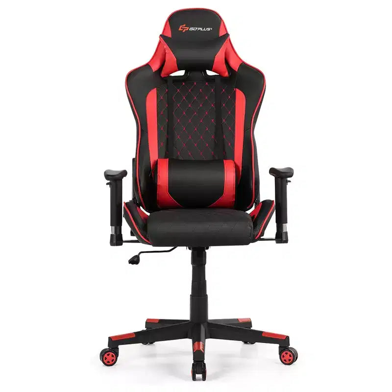 Sedia da Gaming con Massaggio Costway, Sedia da Corsa Reclinabile con Supporto Lombare e Poggiatesta Bianco/Blu/Rosa/Rosso