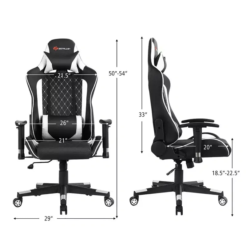 Sedia da Gaming con Massaggio Costway, Sedia da Corsa Reclinabile con Supporto Lombare e Poggiatesta Bianco/Blu/Rosa/Rosso