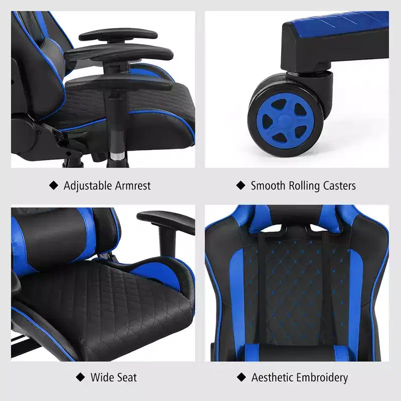 Sedia da Gaming con Massaggio Costway, Sedia da Corsa Reclinabile con Supporto Lombare e Poggiatesta Bianco/Blu/Rosa/Rosso