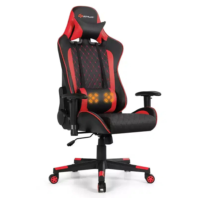 Sedia da Gaming con Massaggio Costway, Sedia da Corsa Reclinabile con Supporto Lombare e Poggiatesta Bianco/Blu/Rosa/Rosso
