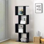 Costway Scaffale a 4 ripiani a forma di S Libreria autoportante Mobiletto Portaoggetti Espositore in Legno Nero