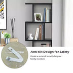 Costway Scaffale a 4 ripiani a forma di S Libreria autoportante Mobiletto Portaoggetti Espositore in Legno Nero