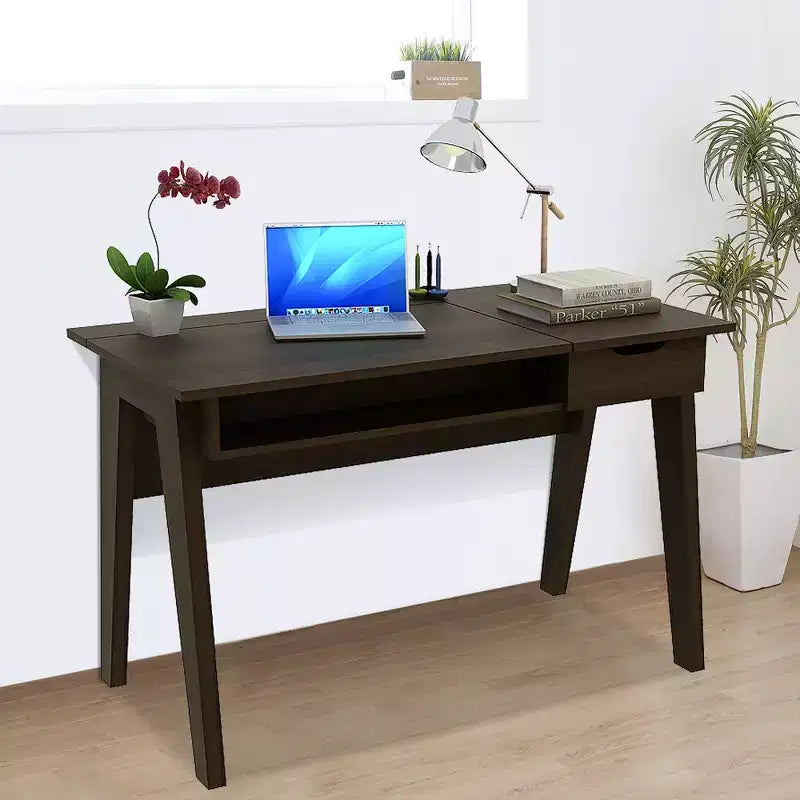 Costway Tavolo da toeletta con specchio ribaltabile Scrivania per computer con cassetto portaoggetti, noce