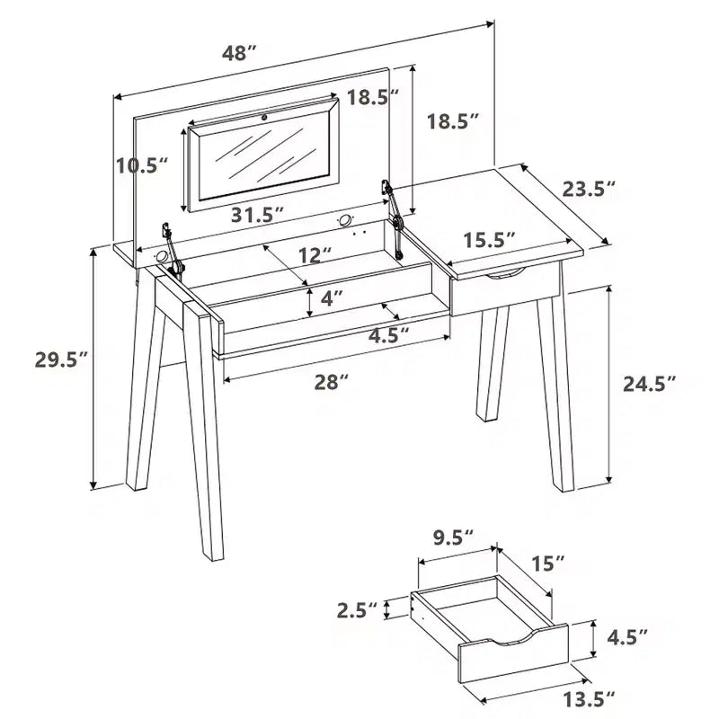 Costway Tavolo da toeletta con specchio ribaltabile Scrivania per computer con cassetto portaoggetti, noce