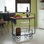 Carrello da Bar in Metallo Vintiquewise con Ruote, Portabottiglie e Porta Bicchieri