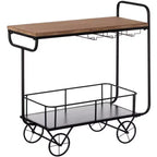 Carrello da Bar in Metallo Vintiquewise con Ruote, Portabottiglie e Porta Bicchieri