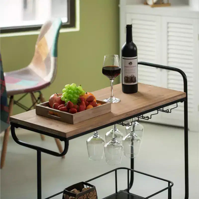 Carrello da Bar in Metallo Vintiquewise con Ruote, Portabottiglie e Porta Bicchieri