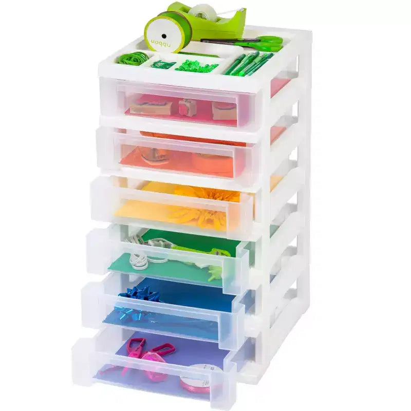 IRIS USA Carrello portaoggetti a 6 cassetti con piano organizer, bianco