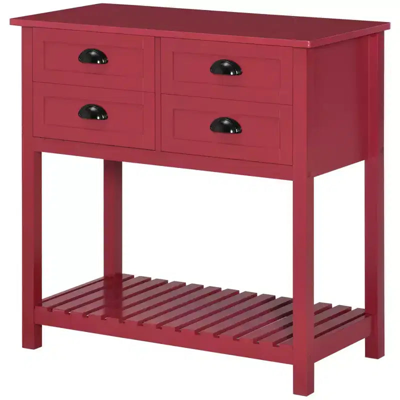 HOMCOM Credenza Madia, Tavolo Consolle da Ingresso con 4 Cassetti e Ripiano Inferiore a Doghe, per Cucina, Sala da Pranzo, Soggiorno