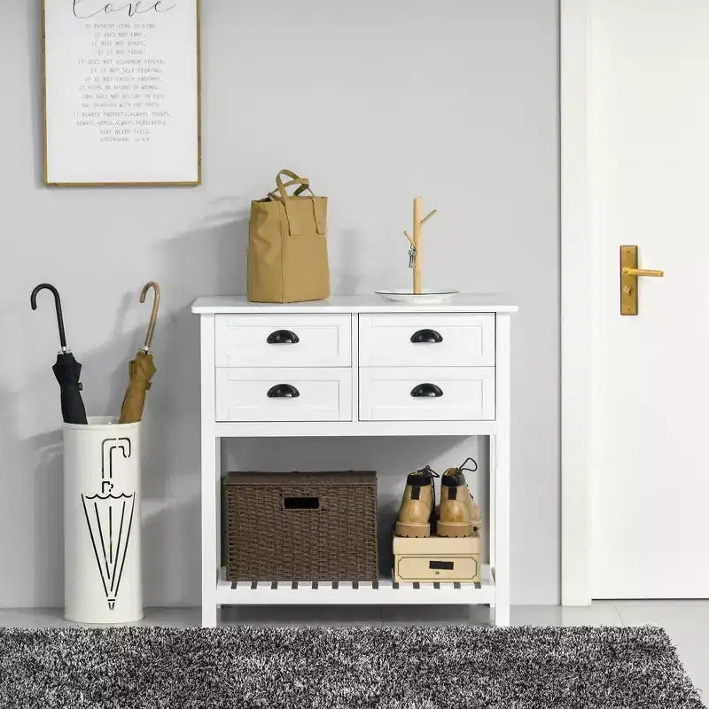 HOMCOM Credenza Madia, Tavolo Consolle da Ingresso con 4 Cassetti e Ripiano Inferiore a Doghe, per Cucina, Sala da Pranzo, Soggiorno