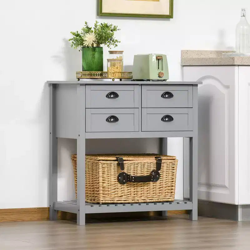 HOMCOM Credenza Madia, Tavolo Consolle da Ingresso con 4 Cassetti e Ripiano Inferiore a Doghe, per Cucina, Sala da Pranzo, Soggiorno