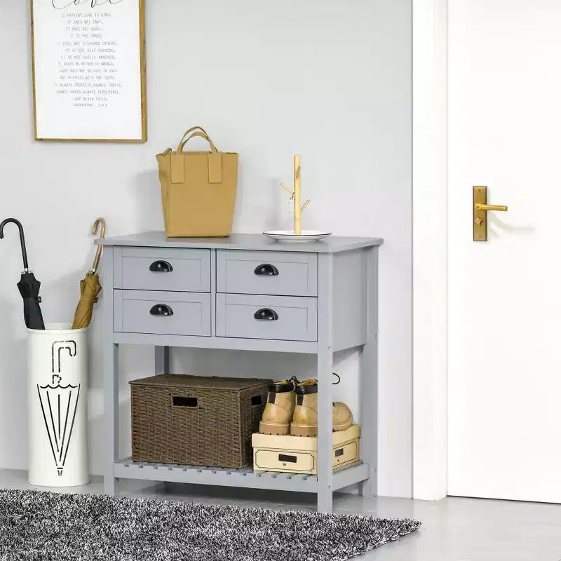 HOMCOM Credenza Madia, Tavolo Consolle da Ingresso con 4 Cassetti e Ripiano Inferiore a Doghe, per Cucina, Sala da Pranzo, Soggiorno