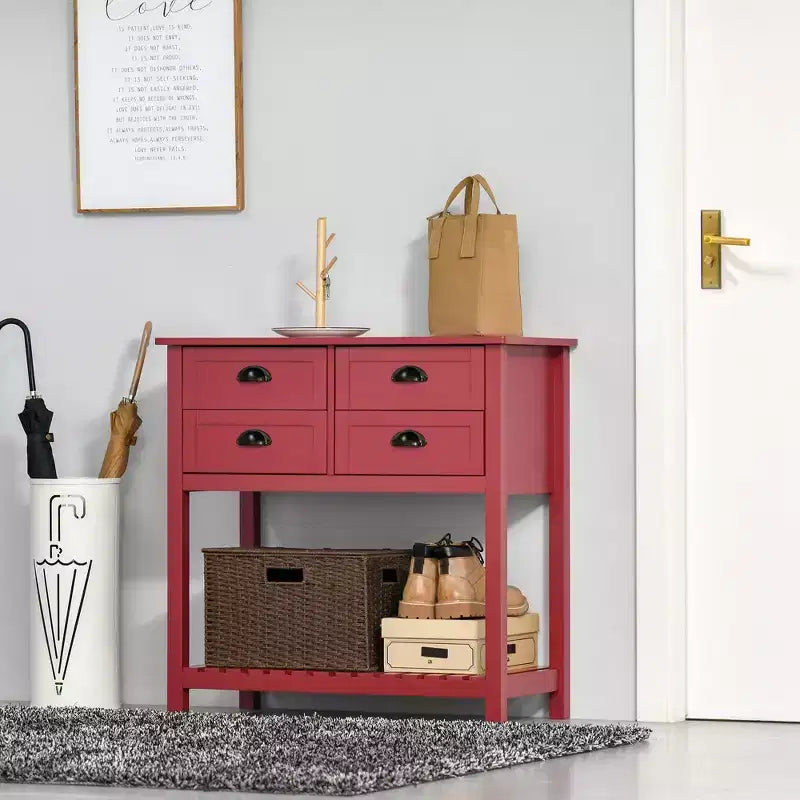 HOMCOM Credenza Madia, Tavolo Consolle da Ingresso con 4 Cassetti e Ripiano Inferiore a Doghe, per Cucina, Sala da Pranzo, Soggiorno